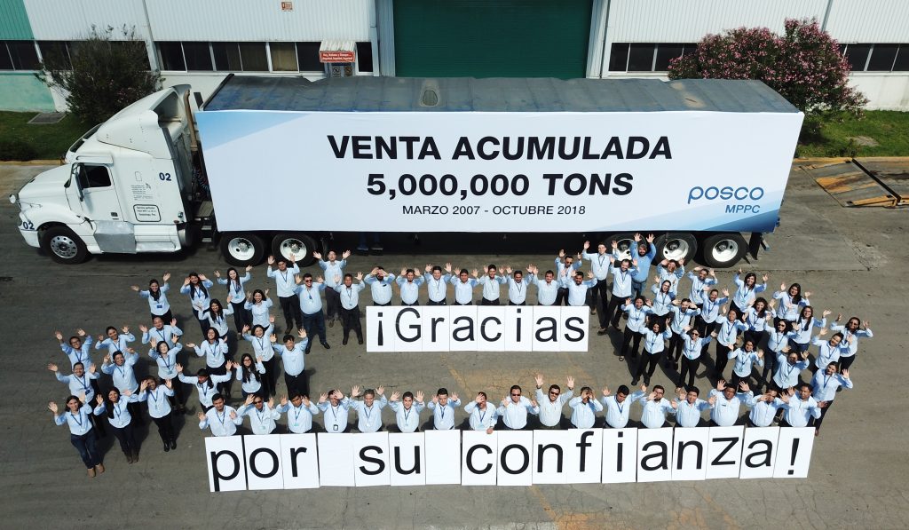 VENTA ACUMULADA 5,000,000 TONS MARZO 2007 - OCTUBRE 2018 POSCO MPPC !Gracias por su confianza!